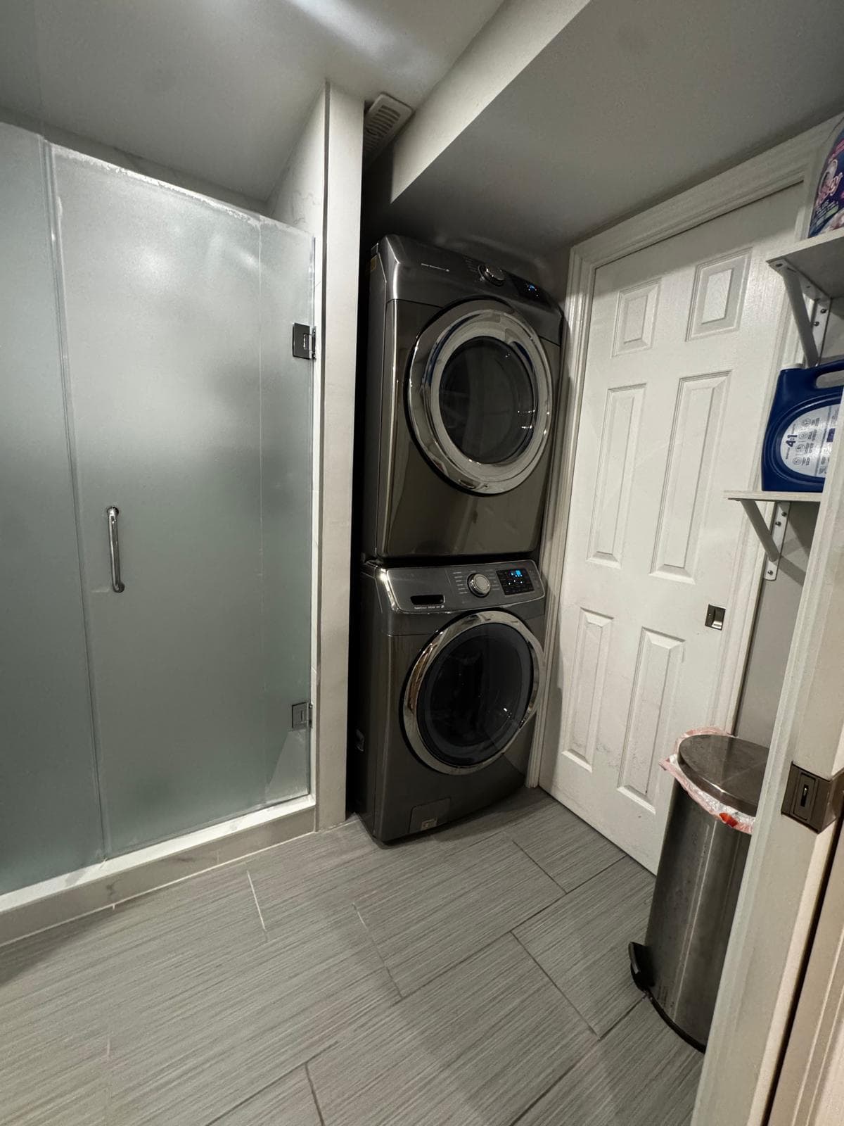 Laundry Room with Washer and Shower at 4 Edison Way, Whitby, ON – 2 Bedroom Basement Apartment, a 2 bedroom rental in 4 Edison Way, Whitby, ON, listed for $1,600 per month