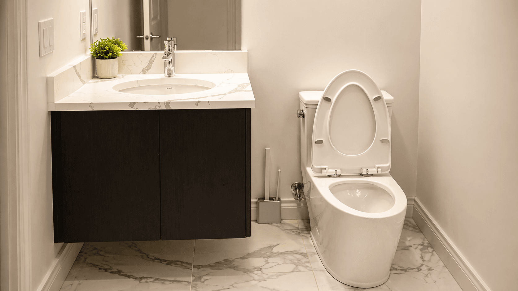 Modern Bathroom with Vessel Sink at Modern Studio Apartment in Ancaster – 424 Springbrook Avenue, a 1 bedroom rental in 424 Springbrook Avenue, Hamilton, ON, listed for $1,200 per month