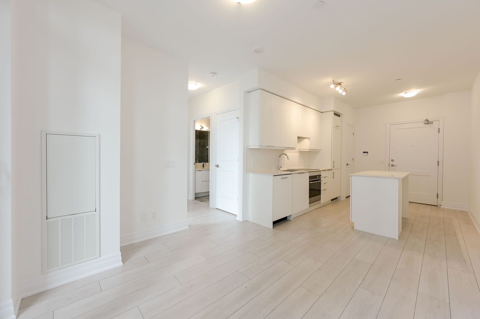 Modern Kitchen with Island at Rental Listing in Mississauga, a 2 bedroom rental in 30 Elm Drive West, Mississauga, ON, listed for $2,500 per month