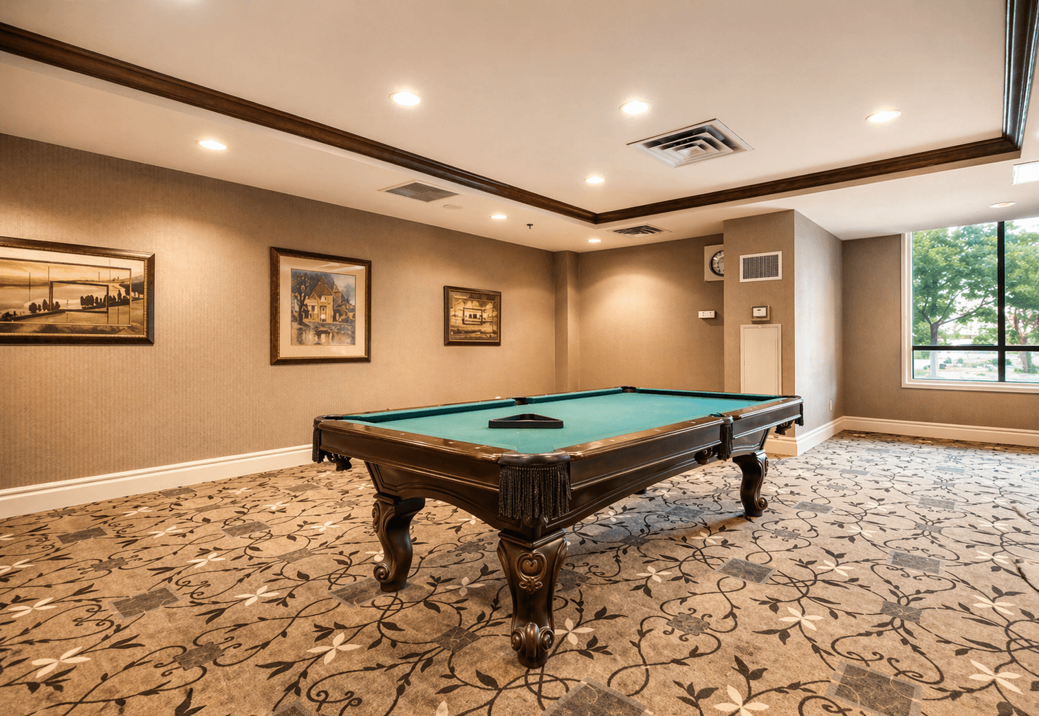 Game Room with Pool Table at 1-Bedroom Condo in Prime Richmond Hill Location, a 1 bedroom rental in 39 Oneida Crescent, Richmond Hill, ON, listed for $2,075 per month