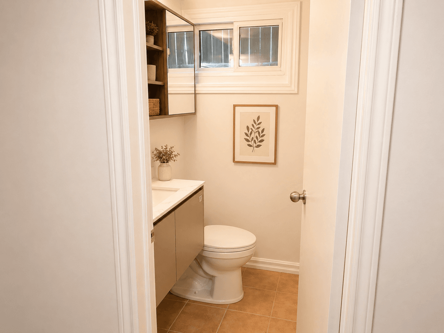 Modern Bathroom with Natural Light at Modern 2-Bedroom Condo (Lower Level) in Hintonburg – Parking Included, a 2 bedroom rental in 210 Armstrong Street, Ottawa, ON, listed for $1,850 per month