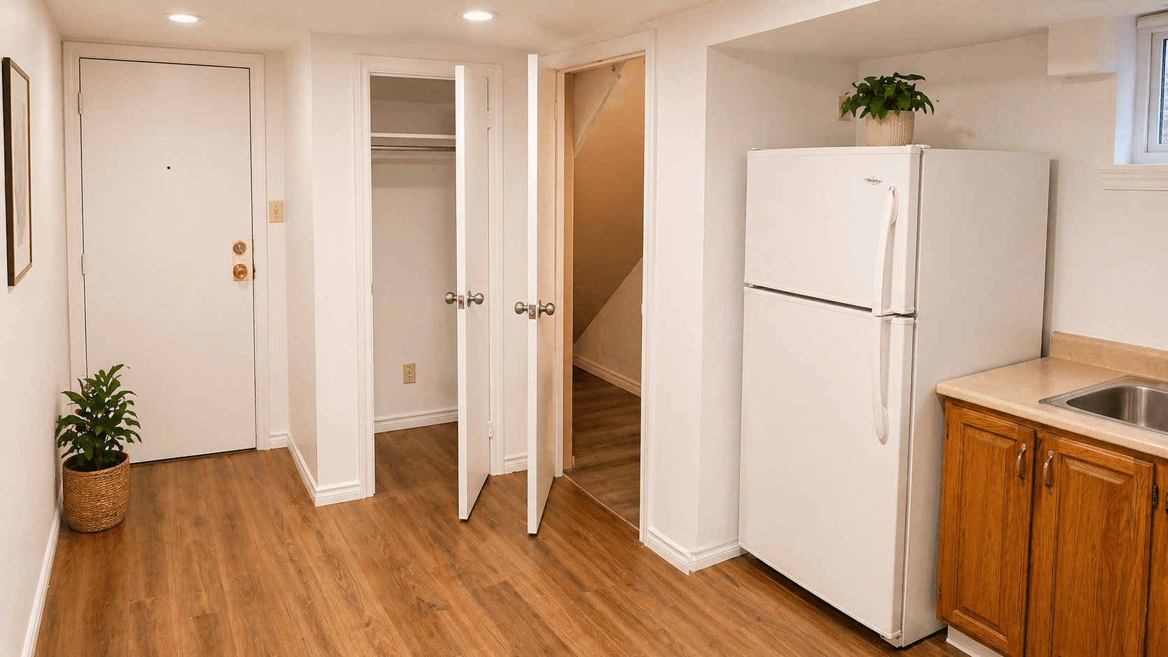 Compact Kitchen Area with Appliances at Modern 2-Bedroom Condo (Lower Level) in Hintonburg – Parking Included, a 2 bedroom rental in 210 Armstrong Street, Ottawa, ON, listed for $1,850 per month