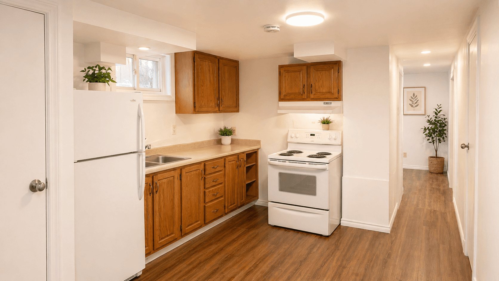 Cozy Kitchen with Modern Appliances at Modern 2-Bedroom Condo (Lower Level) in Hintonburg – Parking Included, a 2 bedroom rental in 210 Armstrong Street, Ottawa, ON, listed for $1,850 per month