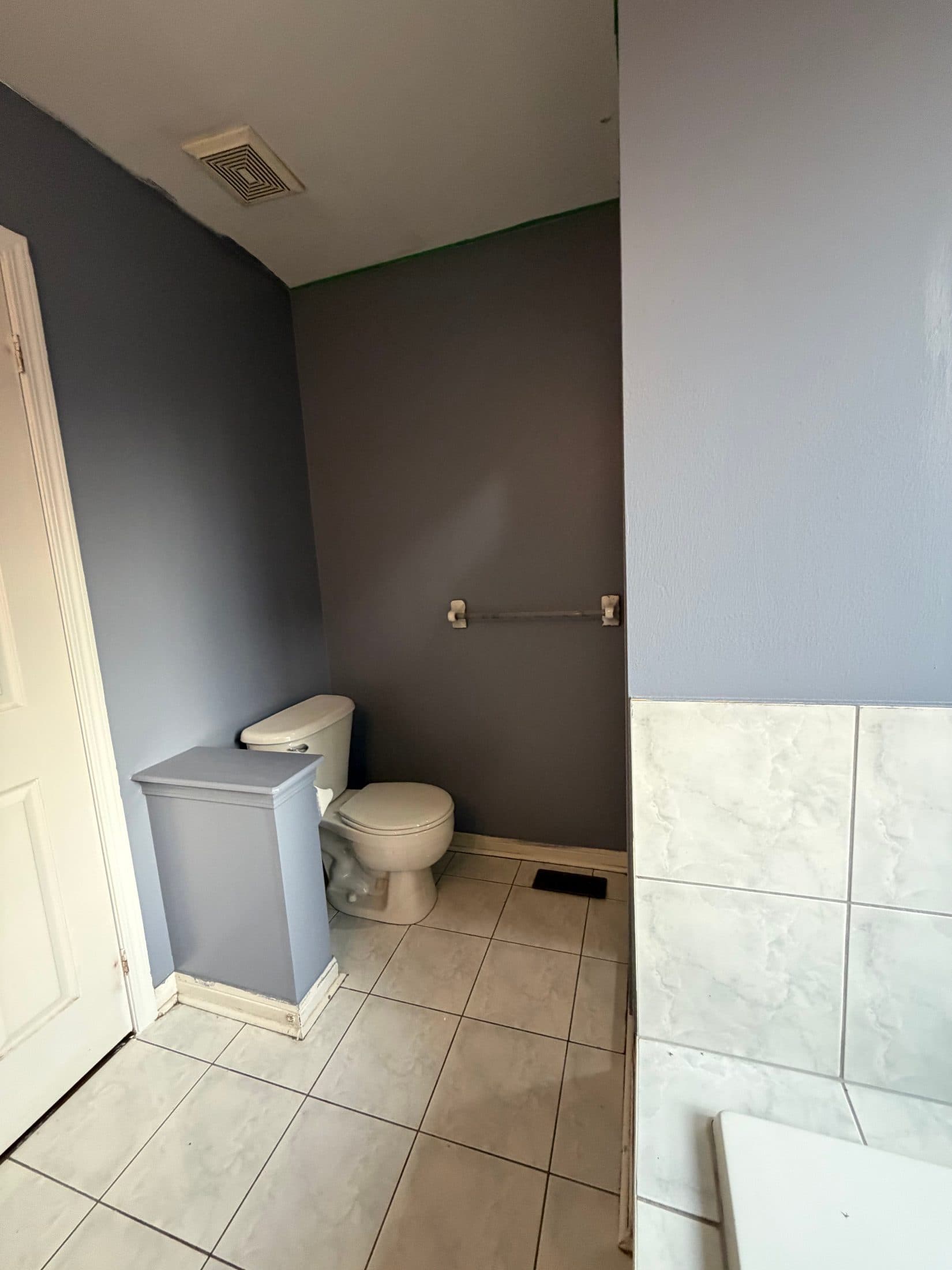 Small Bathroom with Gray Walls at Spacious 4 Bedroom Detached Home for Rent in Brampton – 85 Herdwick Street, a 4 bedroom rental in 85 Herdwick Street, Brampton, ON, listed for $3,250 per month