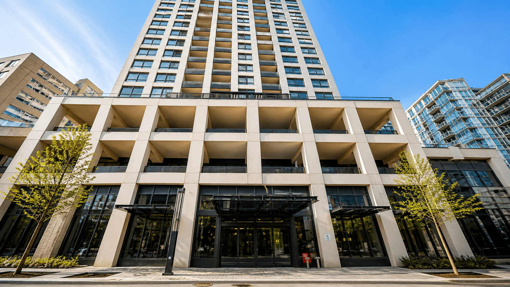 Modern Building Exterior at 30 Elm Dr E Unit 1901, Mississauga, ON – Condo Apartment, a 1 bedroom rental in 30 Elm Dr W, Mississauga, ON, listed for $1,200 per month