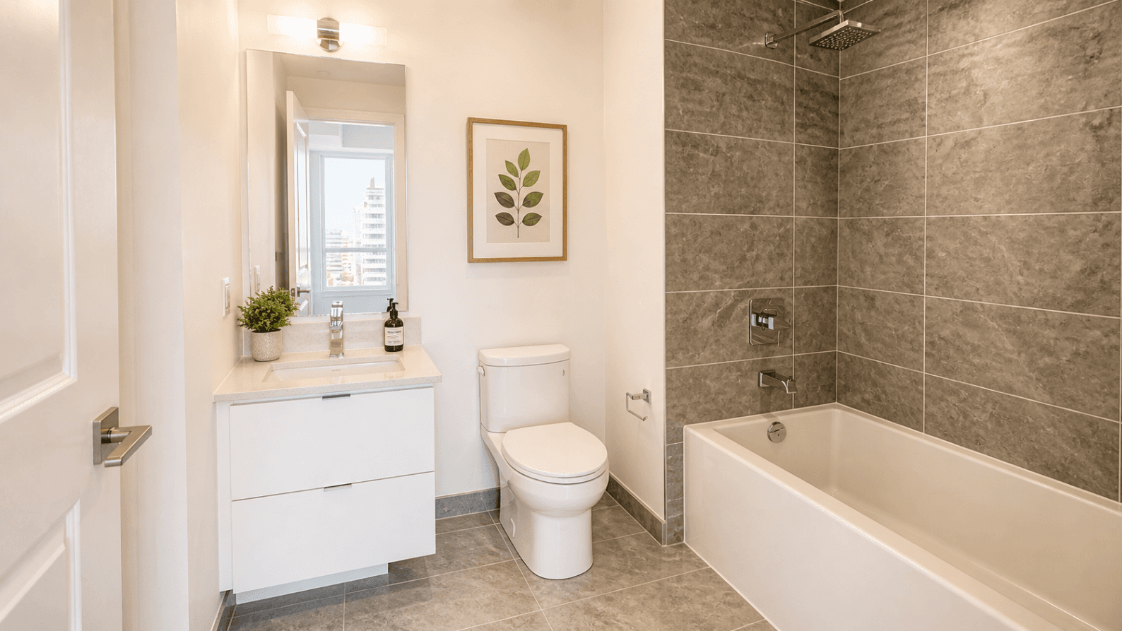 Modern Bathroom with Bathtub and Mirror at 30 Elm Dr E Unit 1901, Mississauga, ON – Condo Apartment, a 1 bedroom rental in 30 Elm Dr W, Mississauga, ON, listed for $1,200 per month