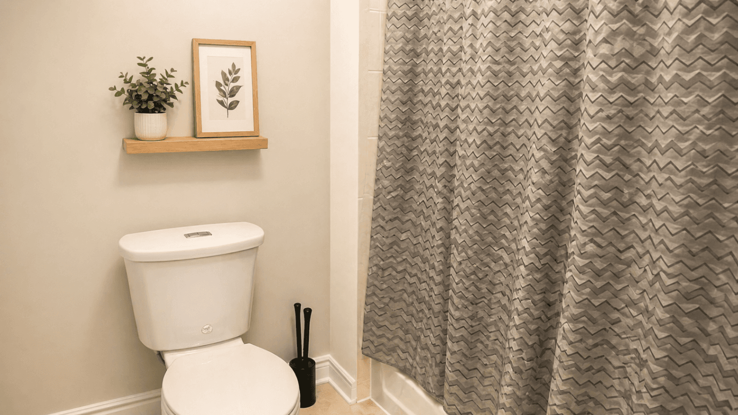 Modern Bathroom with Shower and Plant Decor at 2 Bedroom Main Floor Unit in Northeast Ajax – 45 Thackery Drive, a 2 bedroom rental in 45 Thackery Drive, Ajax, ON, listed for $1,500 per month
