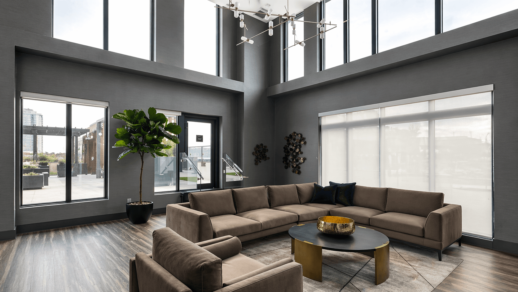 Elegant Living Room with Large Windows at Brand New 1-Bedroom Condo in Prime Hamilton Location, a 1 bedroom rental in 75 James Street South, Hamilton, ON, listed for $1,850 per month