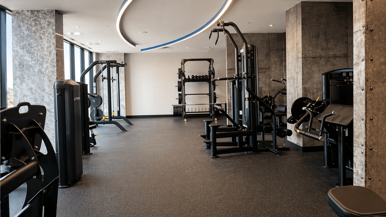 Modern Gym Area with Equipment at Brand New 1-Bedroom Condo in Prime Hamilton Location, a 1 bedroom rental in 75 James Street South, Hamilton, ON, listed for $1,850 per month