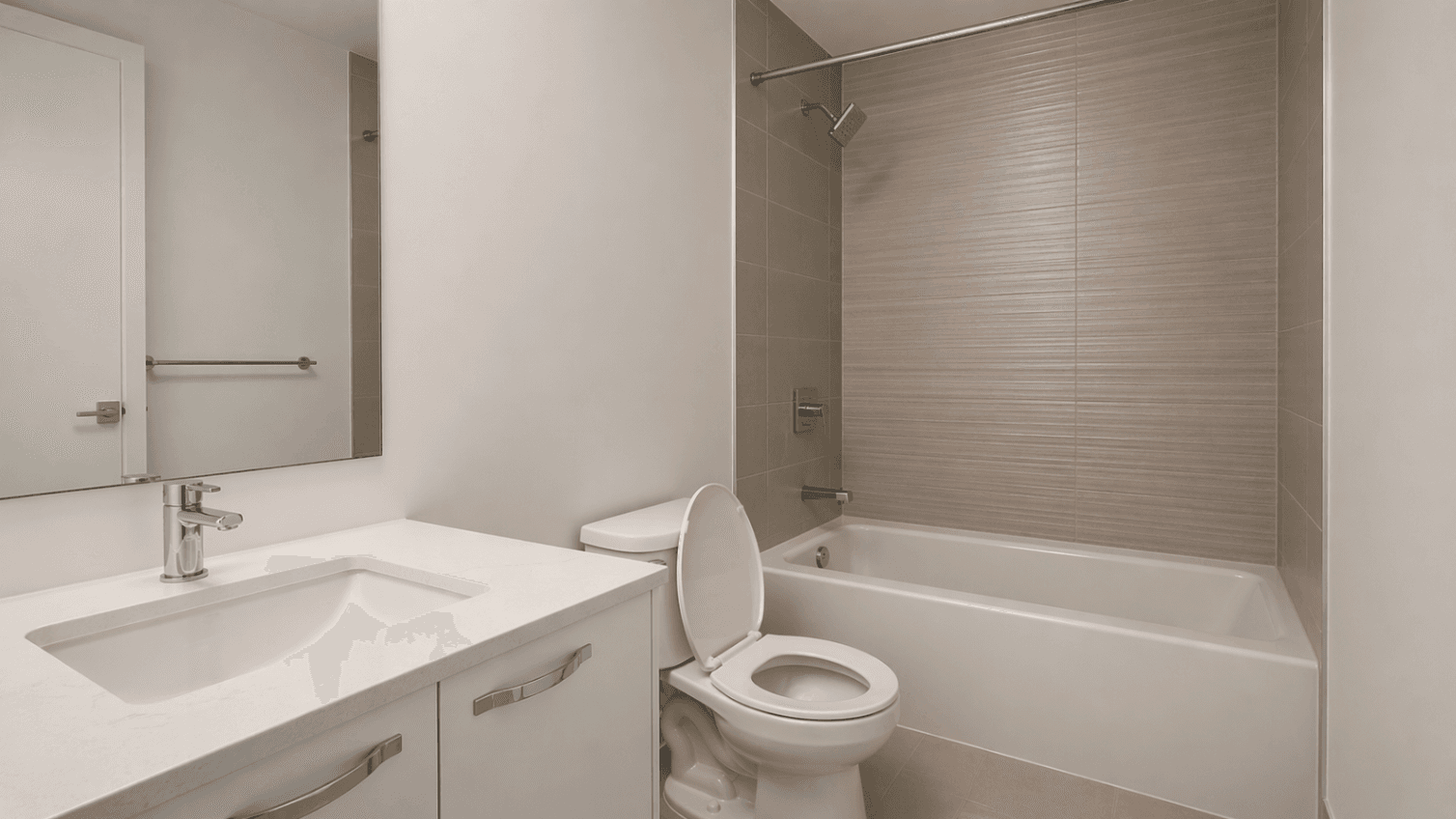 Modern Bathroom with Shower and Bathtub at Brand New 1-Bedroom Condo in Prime Hamilton Location, a 1 bedroom rental in 75 James Street South, Hamilton, ON, listed for $1,850 per month