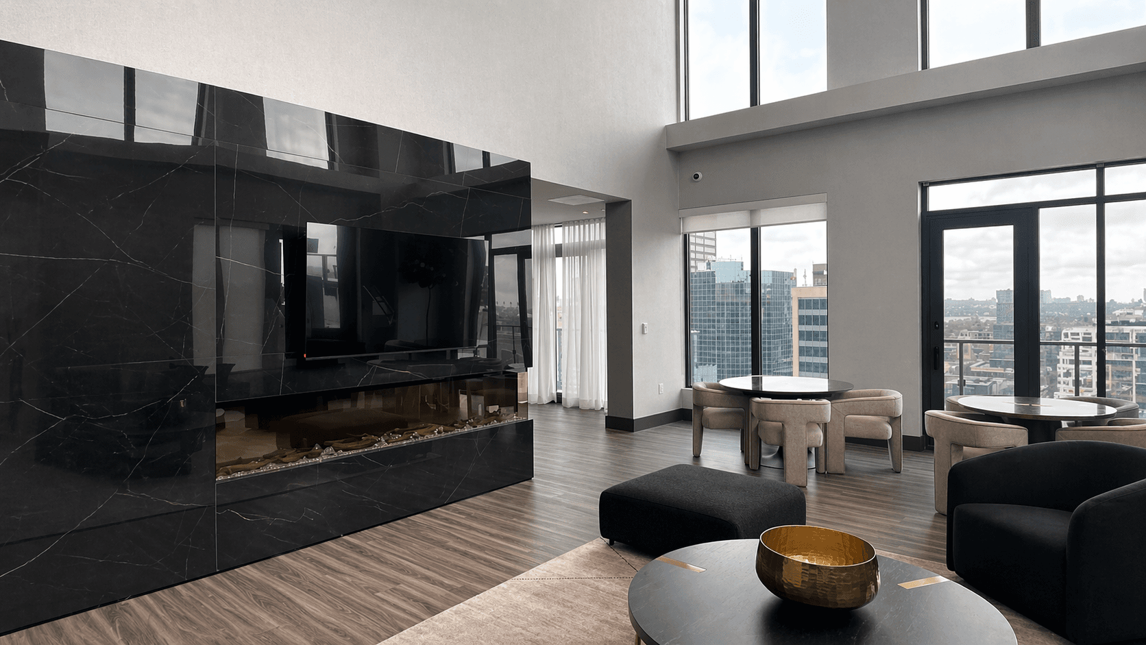 Modern Living Room with City Views at Brand New 1-Bedroom Condo in Prime Hamilton Location, a 1 bedroom rental in 75 James Street South, Hamilton, ON, listed for $1,850 per month
