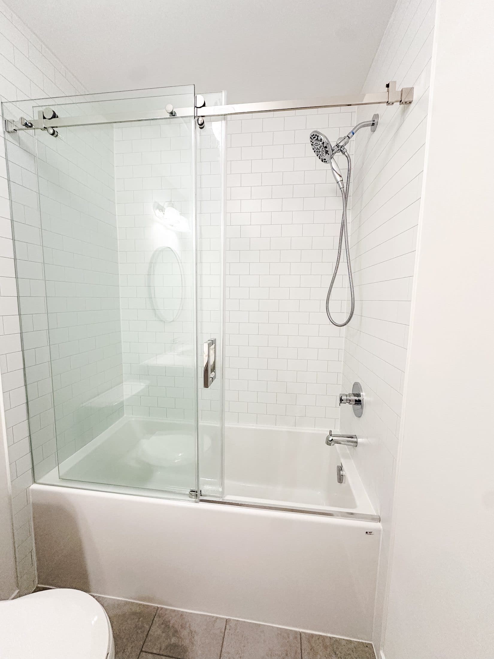 Modern Bathroom with Glass Shower at 1 Bedroom Townhouse in Oshawa for $1,200, a 1 bedroom rental in 2004 Horace Duncan Crescent, Oshawa, ON, listed for $1,200 per month