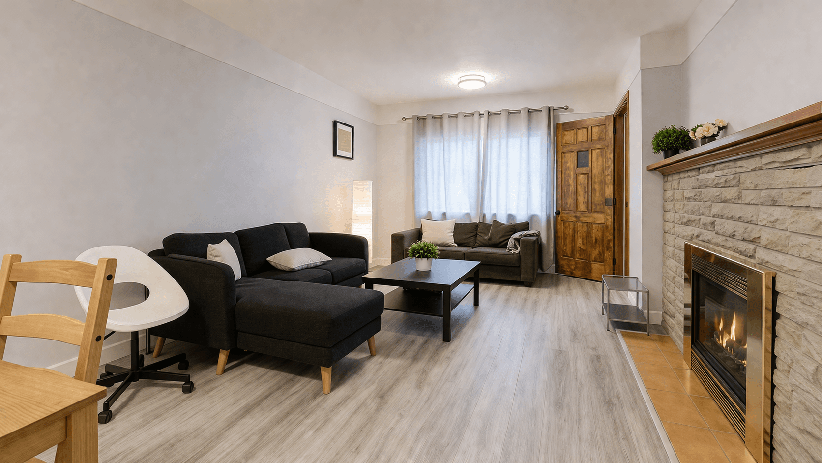 Cozy living room with modern decor at Spacious 3-Bedroom Main Level in Waterloo – Prime Location, a 3 bedroom rental in 74 McDougall Road, Waterloo, ON, listed for $2,550 per month
