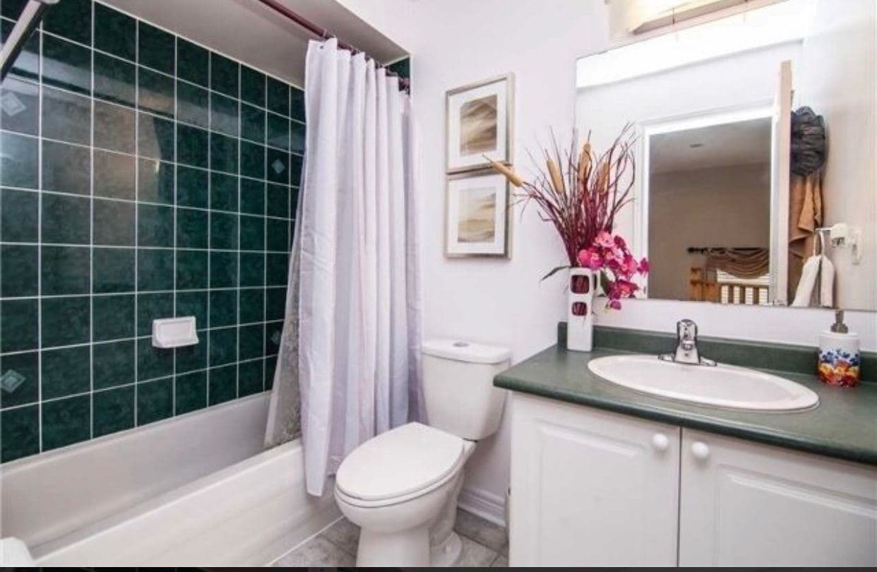 Bathroom with Shower and Sink at Spacious 4-Bedroom Detached Home for Rent – 25 Penny Royal Cres, Brampton, a 4 bedroom rental in 25 Pennyroyal Crescent, Brampton, ON, listed for $3,400 per month