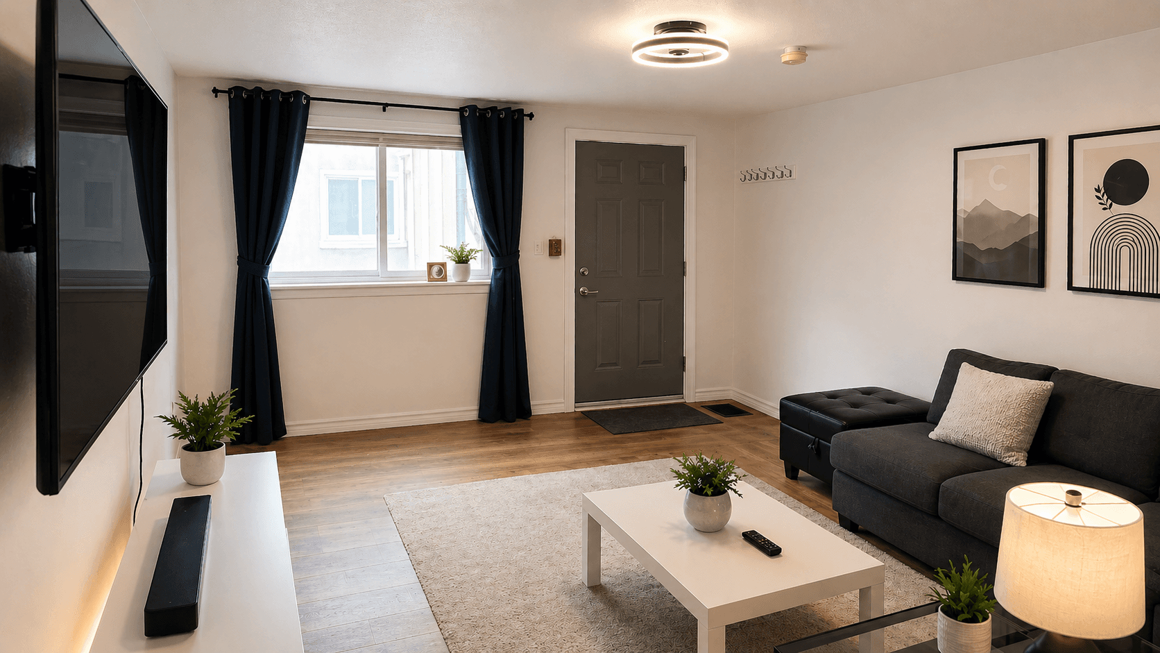 Cozy Living Room with Modern Decor at Modern 1-Bedroom Condo in Hintonburg, Ottawa – Prime Location, a 1 bedroom rental in 210 Armstrong Street, Ottawa, ON, listed for $1,795 per month