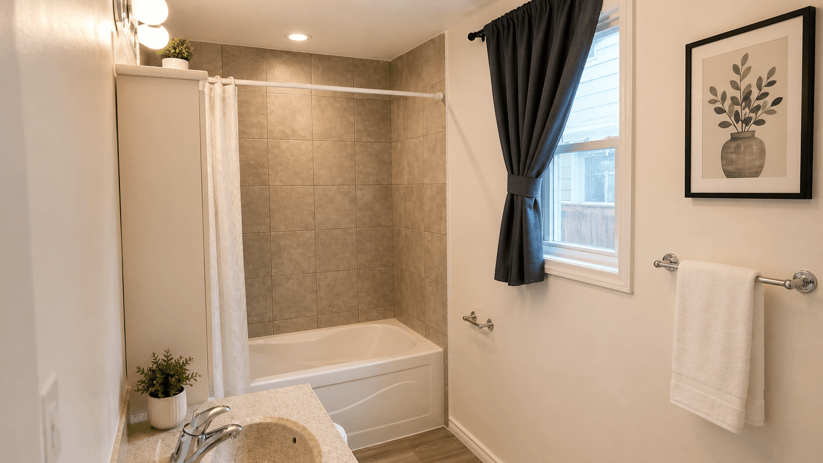 Modern Bathroom with Bathtub at Modern 1-Bedroom Condo in Hintonburg, Ottawa – Prime Location, a 1 bedroom rental in 210 Armstrong Street, Ottawa, ON, listed for $1,795 per month