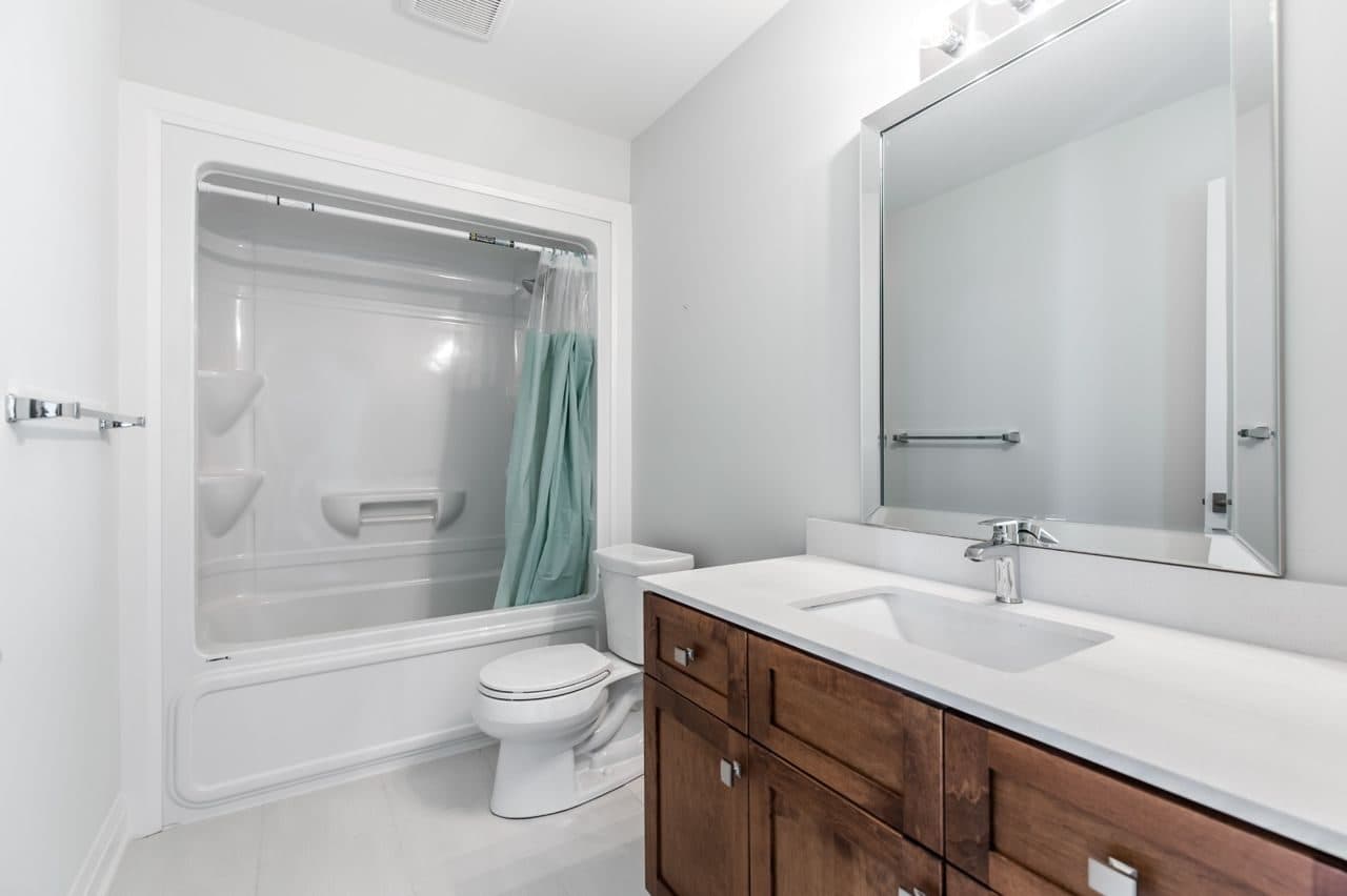 Modern Bathroom with Shower and Vanity at Private Room in Shared Townhouse – 23 Bayberry Lane, Hamilton, a 4 bedroom rental in 23 BayBerry Lane, Hamilton, ON, listed for $800 per month