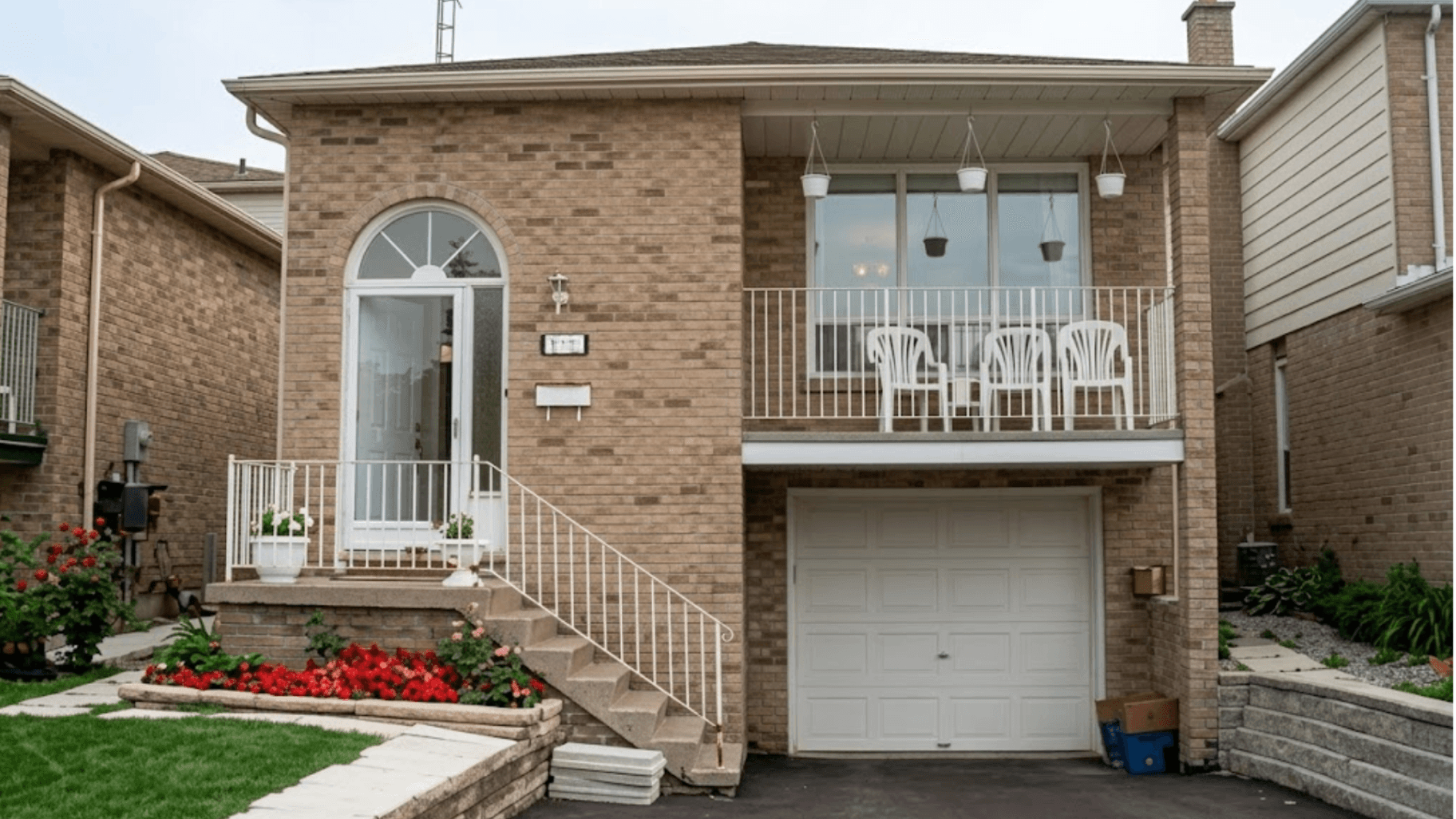 Front Exterior with Garden and Balcony at 3 bedroom Walk out basment, a 3 bedroom rental in 151 Morton Way, Brampton, ON, listed for $2,000 per month